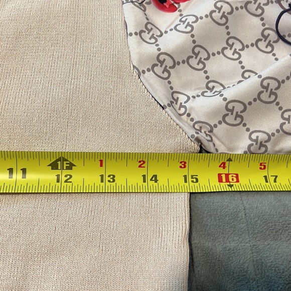 Minnie Mouse Sweater with Purses, Tan, Faux Scarf, Puff Sleeve, Size S or XS - Picture 7 of 8